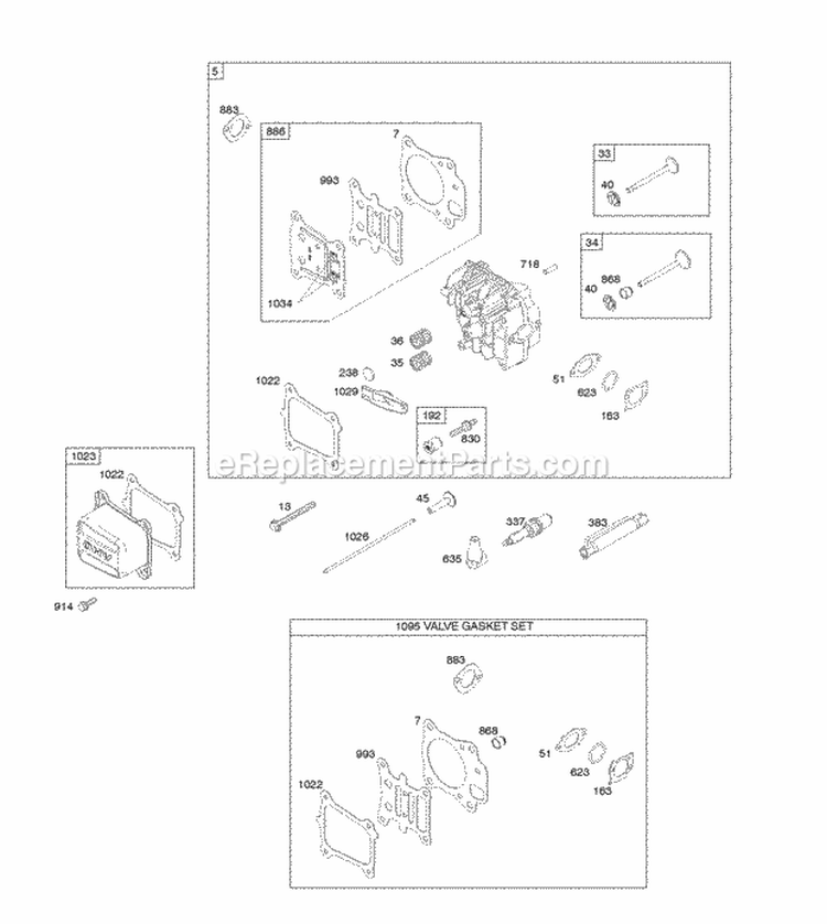 Cylinder Head Gasket Set-Valves Valves Diagram and Parts List for 114P02-2128-B1  Briggs and Stratton Engine